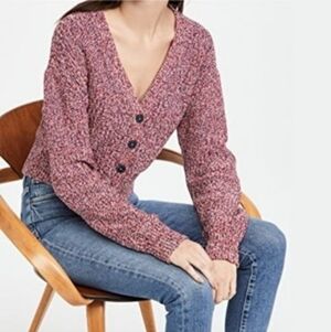 Rag & Bone Kara Red Speckle Heavyweight Cropped Cardigan Sweater